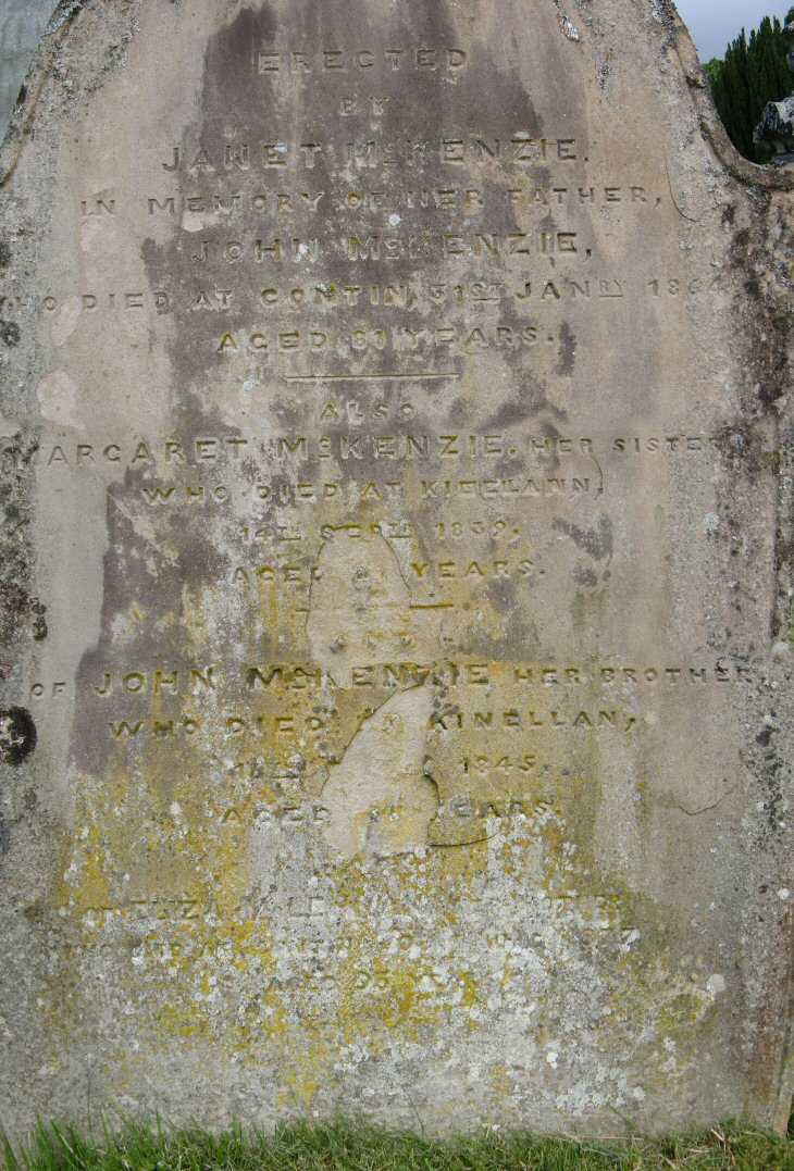 Photo of headstones/Eliza McLennan  died 1877 MI Contin Churchyard